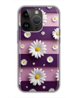Чохол для iPhone 14 Pro Max з картинкою «Ромашки на фіолетовому»