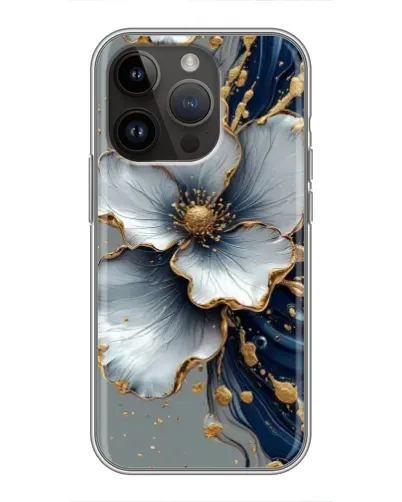 Чохол для iPhone 14 Pro Max з картинкою «Біла квітка та золотий флюїд» Чохол для iPhone 14 Pro Max з картинкою «Біла квітка та золотий флюїд»