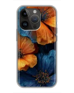 Чохол для iPhone 14 Pro Max з картинкою «Яскрава синьо-помаранчева флора»