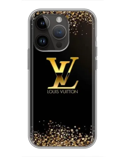 Чехол для iPhone 14 Pro с картинкой «LV — золотые искры»
