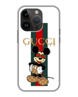 Чохол для iPhone 14 Pro з картинкою «Міккі Маус Gucci — смуги»