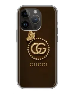 Чохол для iPhone 14 Pro з картинкою «Gucci — золотий метелик»