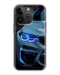 Чохол для iPhone 14 Pro з картинкою «Погляд BMW з синіми фарами»