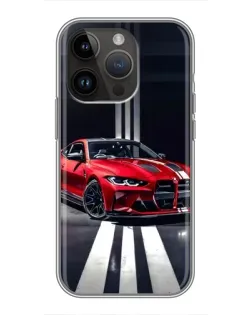 Чохол для iPhone 14 Pro з картинкою «Червона BMW на дорозі»