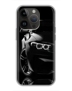 Чехол для iPhone 14 Pro с картинкой «Черная BMW — профиль»