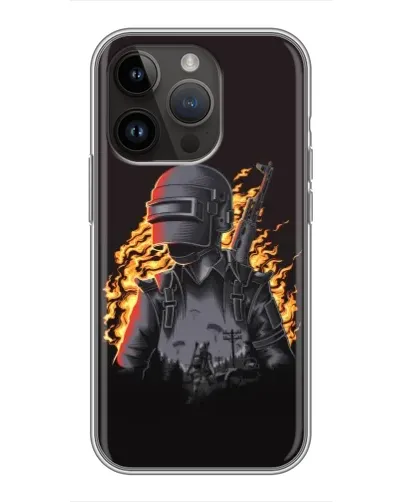 Чохол для iPhone 14 Pro з картинкою «PUBG — вогняний силует»