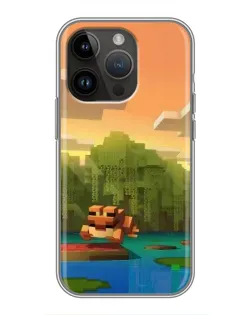 Чехол для iPhone 14 Pro с картинкой «Майнкрафт закат солнца»