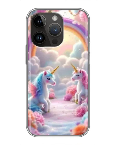 Чохол для iPhone 14 Pro з картинкою «Веселка і єдинороги»
