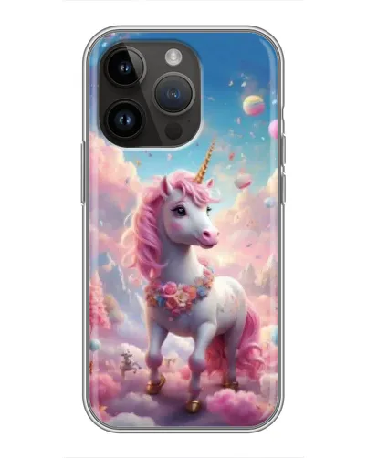 Чохол для iPhone 14 Pro з картинкою «Єдиноріг серед хмар»