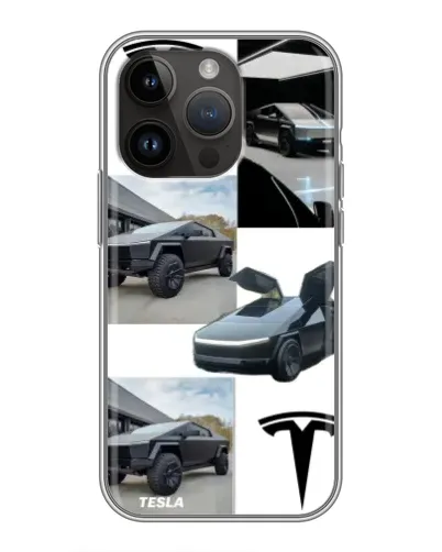 Чохол для iPhone 14 Pro з картинкою «Колаж Cybertruck Tesla»