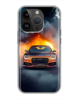 Чохол для iPhone 14 Pro з картинкою «Audi у вогняному диму»