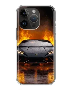 Чохол для iPhone 14 Pro з картинкою «Lamborghini у вогні»
