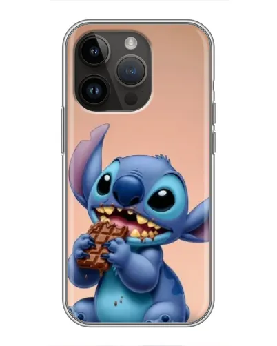 Чехол для iPhone 14 Pro с картинкой «Стич ест шоколад»