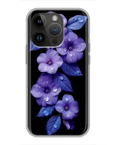 Чохол для iPhone 14 Pro з картинкою «Фіолетові квіти з росою»