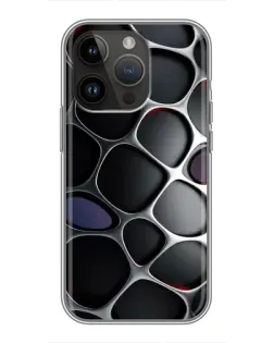 Чехол для iPhone 14 Pro с картинкой «Объемная темная решетка»