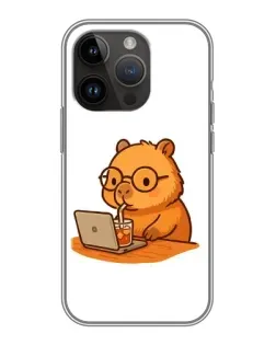 Чохол для iPhone 14 Pro з картинкою «Капібара з ноутбуком»