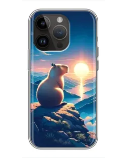 Чохол для iPhone 14 Pro з картинкою «Захід сонця з капібарою»