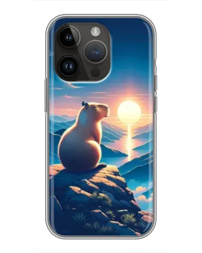 Чехол для iPhone 14 Pro с картинкой «Закат солнца с капибарой»