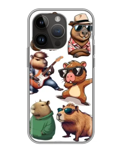Чехол для iPhone 14 Pro с картинкой «Крутые капибары музыканты»