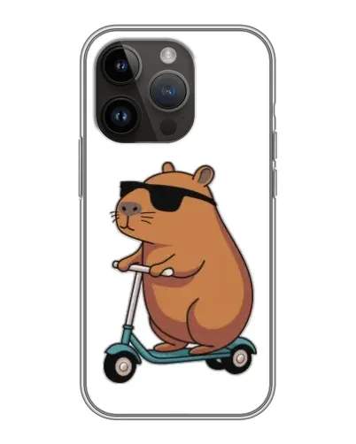 Чехол для iPhone 14 Pro с картинкой «Капибара на самокате»