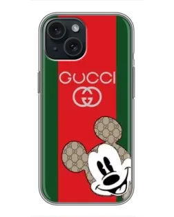 Чехол для iPhone 14 с картинкой «Gucci — полосы и Микки»