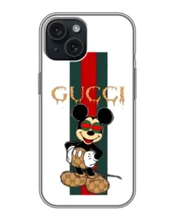 Чехол для iPhone 14 с картинкой «Микки Маус Gucci — полосы»