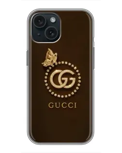 Чехол для iPhone 14 с картинкой «Gucci — золотая бабочка»