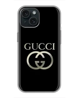 Чохол для iPhone 14 з картинкою «Gucci — золото на чорному»