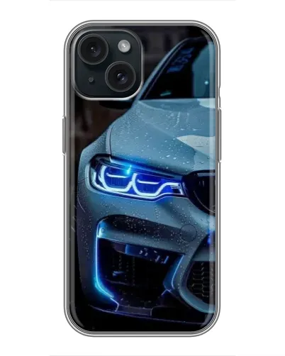 Чохол для iPhone 14 з картинкою «Погляд BMW з синіми фарами»