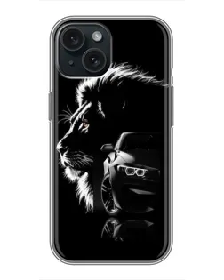 Чохол для iPhone 14 з картинкою «BMW та лев»