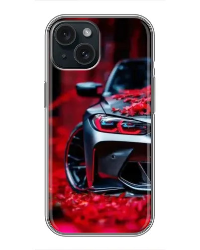 Чохол для iPhone 14 з картинкою «Спортивна BMW та квіти»