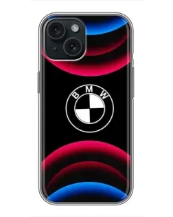 Чохол для iPhone 14 з картинкою «Логотип BMW та неонові дуги»