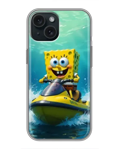 Чохол для iPhone 14 з картинкою «Спанч Боб на гідроциклі»