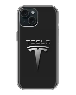 Чохол для iPhone 14 з картинкою «Сталевий логотип Tesla»
