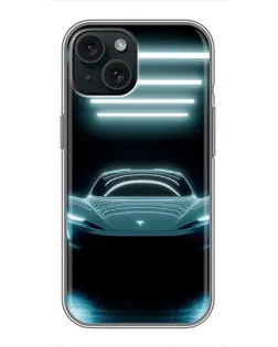 Чохол для iPhone 14 з картинкою «Tesla в неоні»