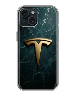 Чохол для iPhone 14 з картинкою «Мармурова Tesla Gold»