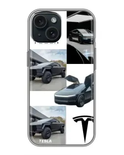 Чохол для iPhone 14 з картинкою «Колаж Cybertruck Tesla»