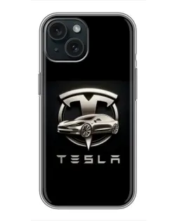 Чохол для iPhone 14 з картинкою «Tesla — срібне авто»