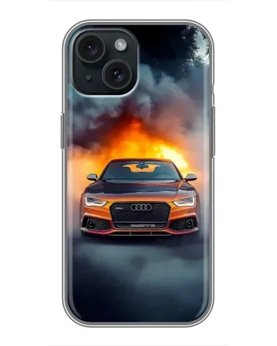 Чохол для iPhone 14 з картинкою «Audi у вогняному диму»
