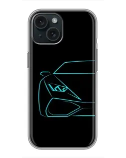 Чохол для iPhone 14 з картинкою «Блакитний силует Lamborghini»