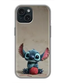 Чехол для iPhone 14 с картинкой «Стич на коричневом фоне»