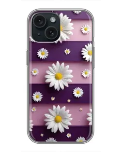 Чохол для iPhone 14 з картинкою «Ромашки на фіолетовому»