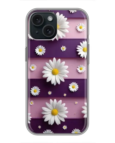 Чохол для iPhone 14 з картинкою «Ромашки на фіолетовому»