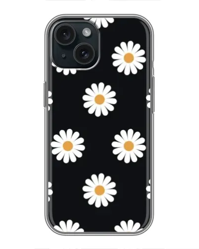 Чохол для iPhone 14 з картинкою «Ромашки на чорному»