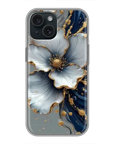 Чохол для iPhone 14 з картинкою «Біла квітка та золотий флюїд»