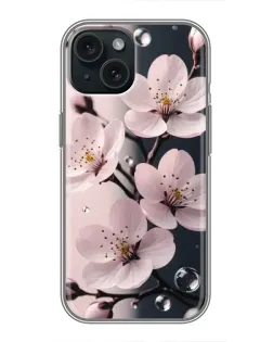 Чохол для iPhone 14 з картинкою «Ніжня сакура та краплі»