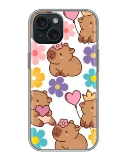 Чохол для iPhone 14 з картинкою «Квітковий паттерн капібар»