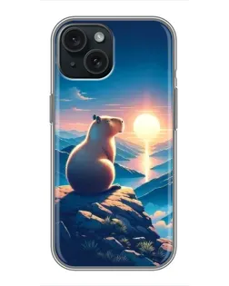 Чохол для iPhone 14 з картинкою «Захід сонця з капібарою»