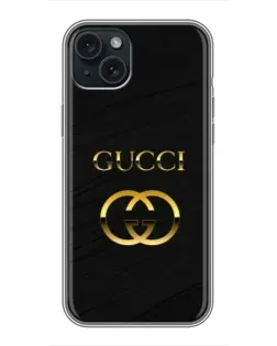 Чохол для iPhone 14 Plus з картинкою «Золотий логотип Gucci»