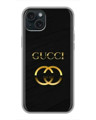 Чохол для iPhone 14 Plus з картинкою «Золотий логотип Gucci»